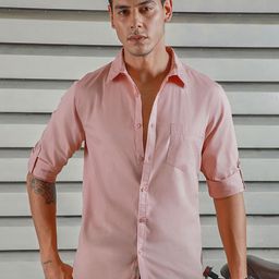 High Star Classic Spread Collar Roll-Up Sleeves Cotton Casual Shirt-image-71