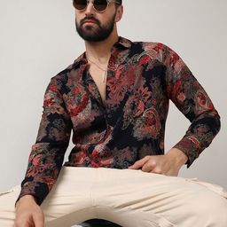 Campus Sutra Black Classic Floral Printed Spread Collar Casual Shirt-image-23