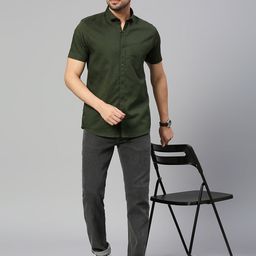 Mast & Harbour Green Classic Slim Fit Cotton Linen Casual Shirt-image-17