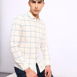 Lee Slim Fit Windowpane Checked Spread Collar Long Sleeve Pocket Cotton Casual Shirt-image-95