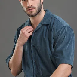 HERE&NOW Self Design Corduroy Weave Oversized Casual Shirt-picture-2