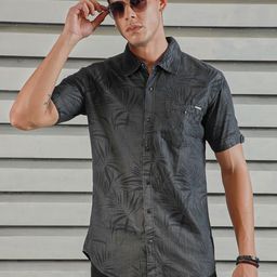 High Star Classic Tropical Printed Spread Collar Roll-Up Sleeves Cotton Casual Shirt-image-96
