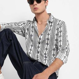 Campus Sutra Classic Geometric Printed Spread Collar Casual Shirt-image-3