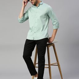 Mast & Harbour Green Classic Slim Fit Opaque Casual Shirt-image-35