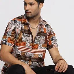 SHOWOFF Smart Slim Fit Geometric Printed Twill Weave Cotton Casual Shirt-image-64