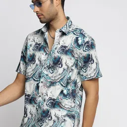 SHOWOFF Smart Slim Fit Abstract Printed Twill Cotton Casual Shirt-image-74