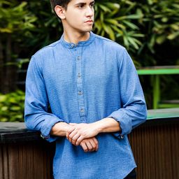 HERE&NOW Band Collar Long Sleeves Short Kurta-image-32