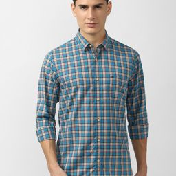 Peter England Casuals Men Blue Slim Fit Tartan Checks Checked Casual Shirt-image-113