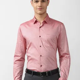 Peter England Men Pink Solid Slim Fit Pure Cotton Formal Shirt-image-74