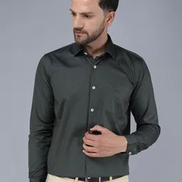 TQS Men Olive Green Solid Classic Formal Shirt-picture-2