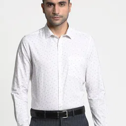 Turtle Men White Slim Fit Printed Formal Shirt-image-10