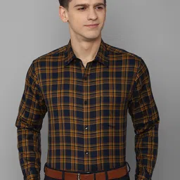 Allen Solly Men Navy Blue Slim Fit Tartan Checks Pure Cotton Formal Shirt-image-23
