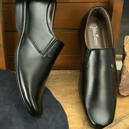 John Karsun Men Black Slip-On Formal Shoes-image-56