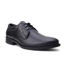 MONDAIN Men Black Solid Leather Formal Derbys-picture-1