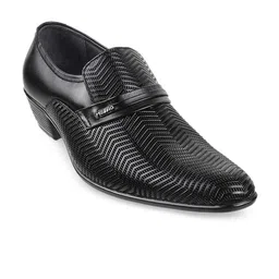 Metro Men Black Textured Leather Formal Loafers-image-11