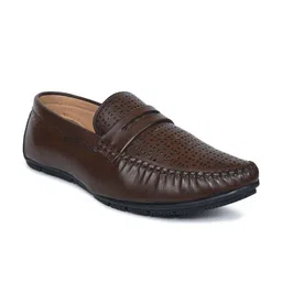 Ajanta Men Brown Textured Formal Slip-Ons-image-48