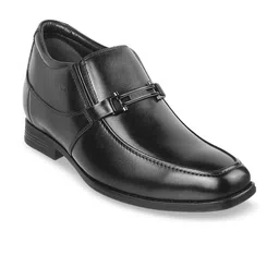 DAVINCHI Men Black Solid Leather Formal Slip-On Shoes-image-80