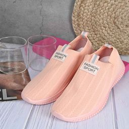 Jove Women Woven Design Comfort Insole Mesh Basics Slip-On Sneakers-37