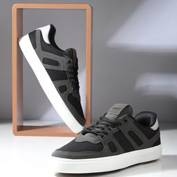 The Roadster Lifestyle Co. Men Grey Textured Comfort Insole Contrast Sole Lace-Up Sneakers-picture-15