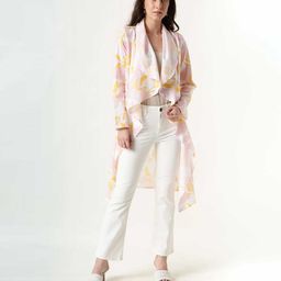 RAREISM Women Pink & White Printed Longline Waterfall Shrug-24