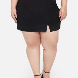 wild U Plus Size Women Black Solid Mini Pencil Skirt-image-40