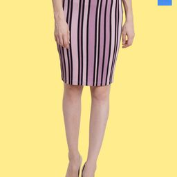 Popwings Pack Of 2 Striped Knee Length Pencil Skirts-image-96