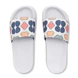 EXTRIMOS Men White & Peach-Coloured Printed Sliders-picture-42