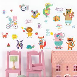 Asian royal White & Green Cartoon Printed Self Adhesive Wall Sticker-image-71