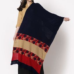 KLOTTHE Women Black & Red Woven Design Stole-image-133