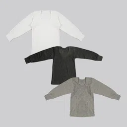 TINY HUG Boys Pack Of 3 Solid Cotton Thermal Tops-45