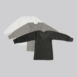 TINY HUG Boys Pack Of 3 White & Grey & Grey Melange Solid Cotton Thermal Tops-39