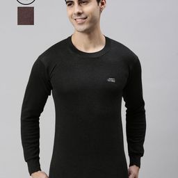 Lux Cottswool Men Pack Of 2 Charcoal & Brown Solid Cotton Thermal Tops-image-97