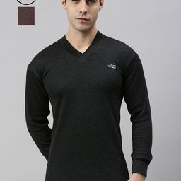 Lux Cottswool Men Pack Of 2 Charcoal & Brown Solid Cotton Thermal Tops-image-73