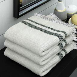 Athom Trendz White Set Of 3 Solid 210 GSM Cotton Bath Towel-22