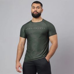 MuscleBlaze Camo Dry-Fit Active Tee Half Sleeve,  Small  Olive -image-97