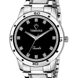 Versatile Men Dial & Bracelet Style Straps Analogue Watch Black metal stone-13