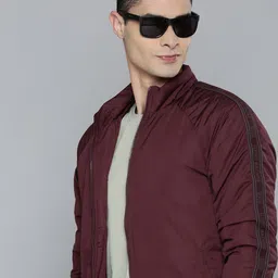 Flying Machine Men Maroon Back Brand Logo Self Design Insulator Bomber Jacket-image-11