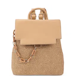 Globus Women Floral Lace & Chain Detail Yoke Style Strap Medium Backpack With Flap Closure-image-45