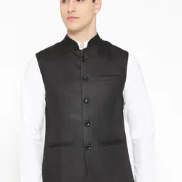 Badoliya & Sons Men Black Solid Nehru Jacket-34