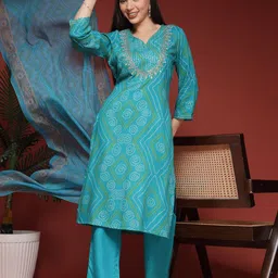 Nayam By Lakshita Bandhani Printed Sequinned Kurta with Palazzo & Dupatta image 5