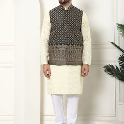 SOJANYA Printed Regular Pure Cotton Kurta with Churidar & Nehru Jacket image 1