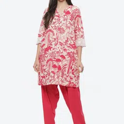 Biba Women Fuchsia Floral Printed Pure Cotton Kurti with Patiala-picture-29