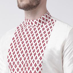 DEYANN Men Off-White & Red Self Design Kurta with Patiala image 2