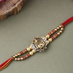 Voylla Red & Beige Fancy Pearl Rakhi With Roli Chaawal Pack-14