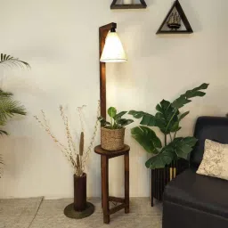 symplify Accent Wooden Shelf Floor Lamp with Jute Shade and Brown Base-picture-20