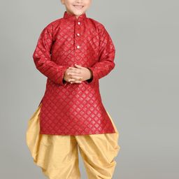 BAESD Boys Embroidered Dupion Silk Straight Kurta With Patiala-36