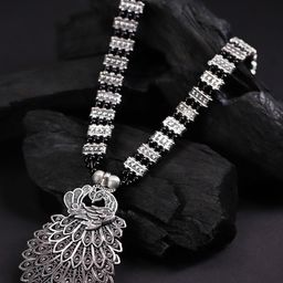 DEEBACO Silver-Toned Silver Silver-Plated Oxidised Necklace image 2