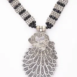 DEEBACO Silver-Toned Silver Silver-Plated Oxidised Necklace image 4