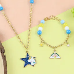 Asthetika Kids Girls Blue & Yellow Brass-Plated Necklace-image-82