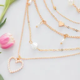 OOMPH Set Of 5 Stone Studded & Beaded Layered Necklace-2